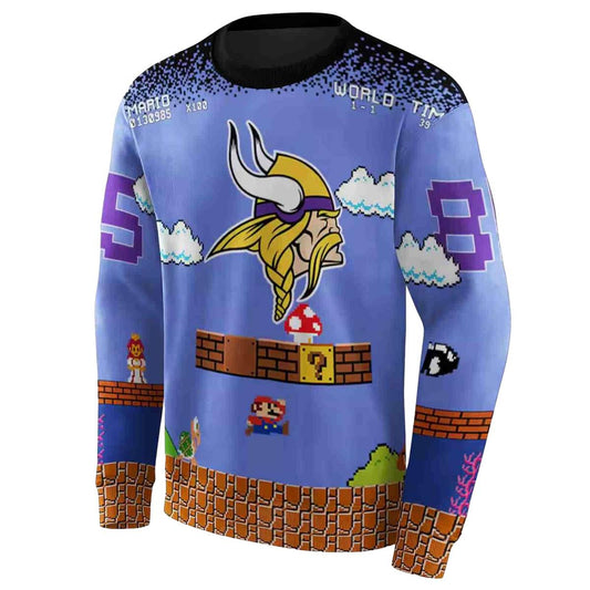 Personalized Minnesota Vikings Super Mario Blue Black AOP Sweatshirt - Moonbestprint