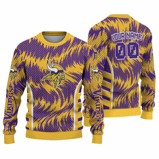 Personalized Minnesota Vikings Swirl Flow Yellow And Purple Pattern AOP Sweatshirt - Moonbestprint