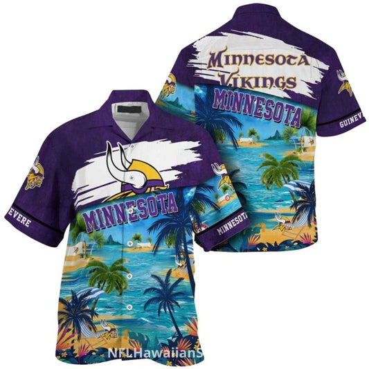 Personalized Minnesota Vikings Team Logo Beach Sunset Hawaiian Shirt - Moonbestprint