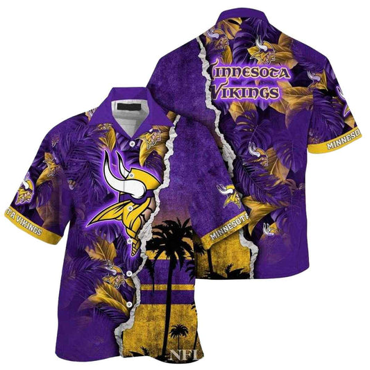 Personalized Minnesota Vikings Team Pride Vikings Silhouette Sunset Hawaiian Shirt - Moonbestprint