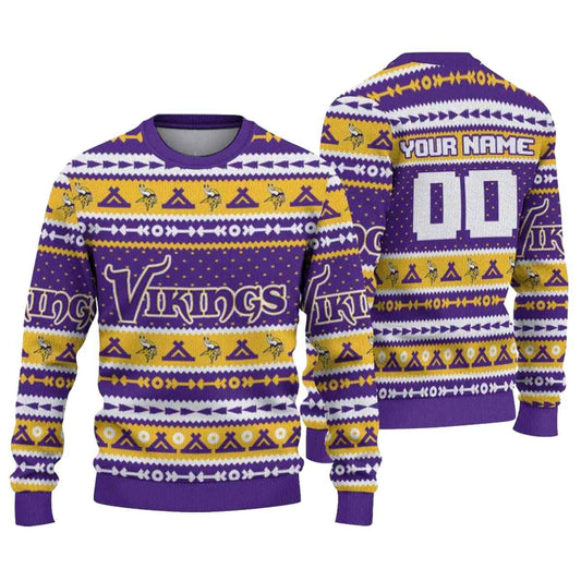 Personalized Minnesota Vikings Tent Stripes Purple White And Yellow AOP Sweatshirt - Moonbestprint