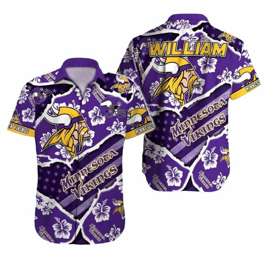 Personalized Minnesota Vikings Tropical Ripped Effect Hawaiian Shirt - Moonbestprint