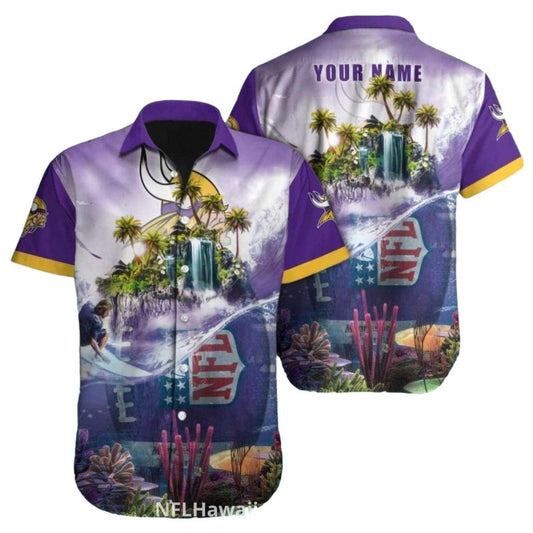 Personalized Minnesota Vikings Tropical Waterfall Hawaiian Shirt - Moonbestprint
