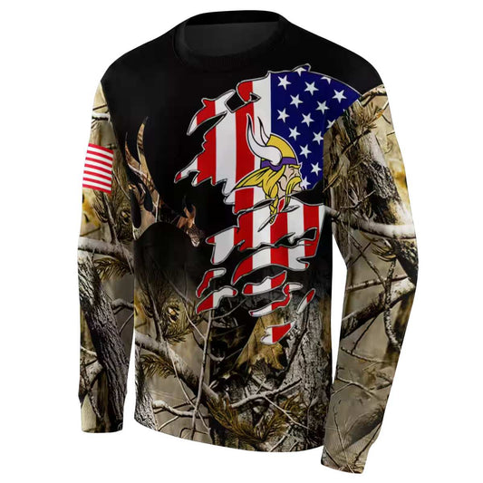 Personalized Minnesota Vikings US Flag Tree Camo AOP Sweatshirt - Moonbestprint