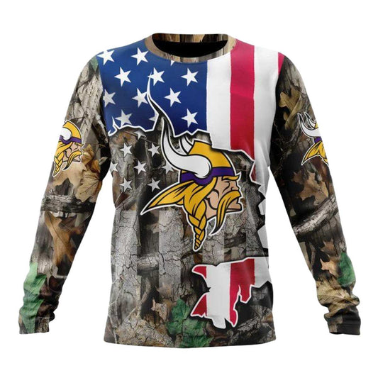 Personalized Minnesota Vikings USA Flag Camo Realtree AOP Sweatshirt - Moonbestprint