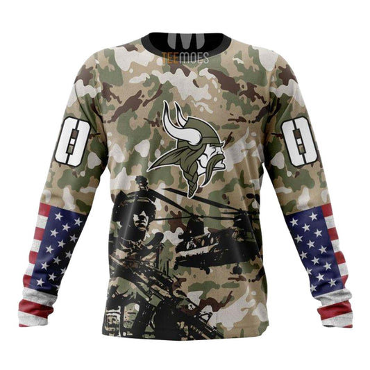 Personalized Minnesota Vikings Veteran Salute To Service AOP Sweatshirt - Moonbestprint