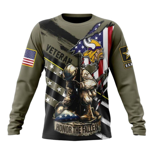 Personalized Minnesota Vikings Veterans Kneeling Soldier AOP Sweatshirt - Moonbestprint