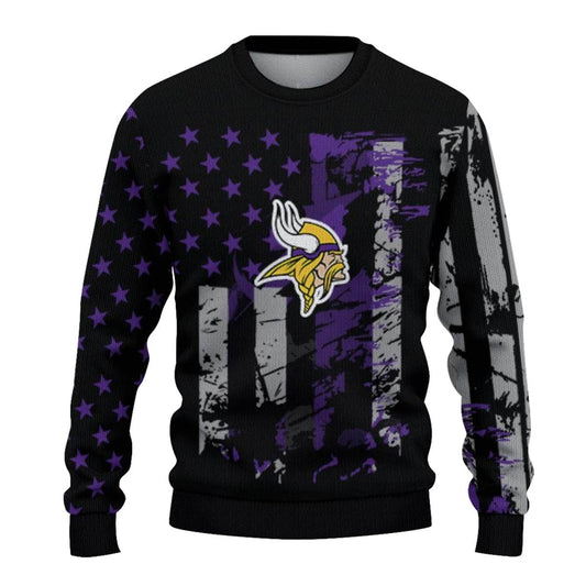 Personalized Minnesota Vikings Vintage USA Flag Black Purple AOP Sweatshirt - Moonbestprint