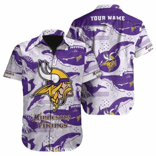 Personalized Minnesota Vikings Whale And Football Pattern Hawaiian Shirt - Moonbestprint