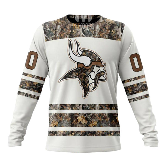 Personalized Minnesota Vikings White Camo Hunting AOP Sweatshirt - Moonbestprint