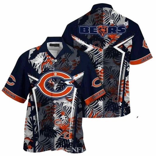 Personalized Monochrome Floral And Football Chicago Bears Hawaiian Shirt - Moonbestprint