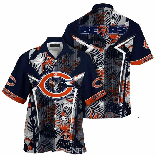 Personalized Monochrome Floral And Football Chicago Bears Hawaiian Shirt - Moonbestprint