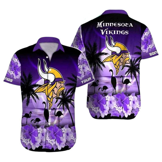 Personalized Moonlit Hibiscus Minnesota Vikings Hawaiian Shirt - Moonbestprint