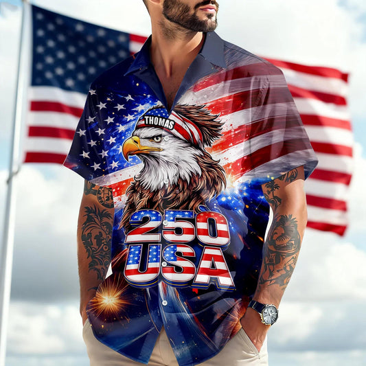 Personalized Name America 250 Eagle Patriotic Hawaii Shirt, 250th Anniversary Gift Moonbestprint