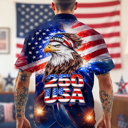 Personalized Name America 250 Eagle Patriotic Hawaii Shirt, 250th Anniversary Gift Moonbestprint