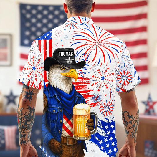 Personalized Name America 250th Birthday US Flag Hawaii Shirt, 250th Anniversary Gift Moonbestprint