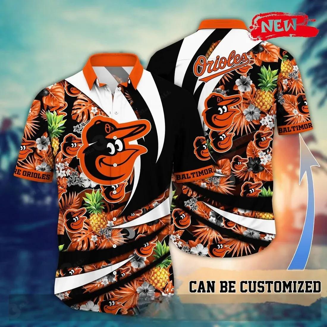 Personalized Name Baltimore Orioles MLB Flower Pineapple Summer Baseball For Sports Fans Hawaiian Shirt, MLB Hawaiian Shirt Moonbestprint