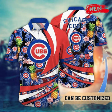 Personalized Name Chicago Cubs MLB Flower Pineapple Summer Baseball For Sports Fans Hawaiian Shirt, MLB Hawaiian Shirt Moonbestprint