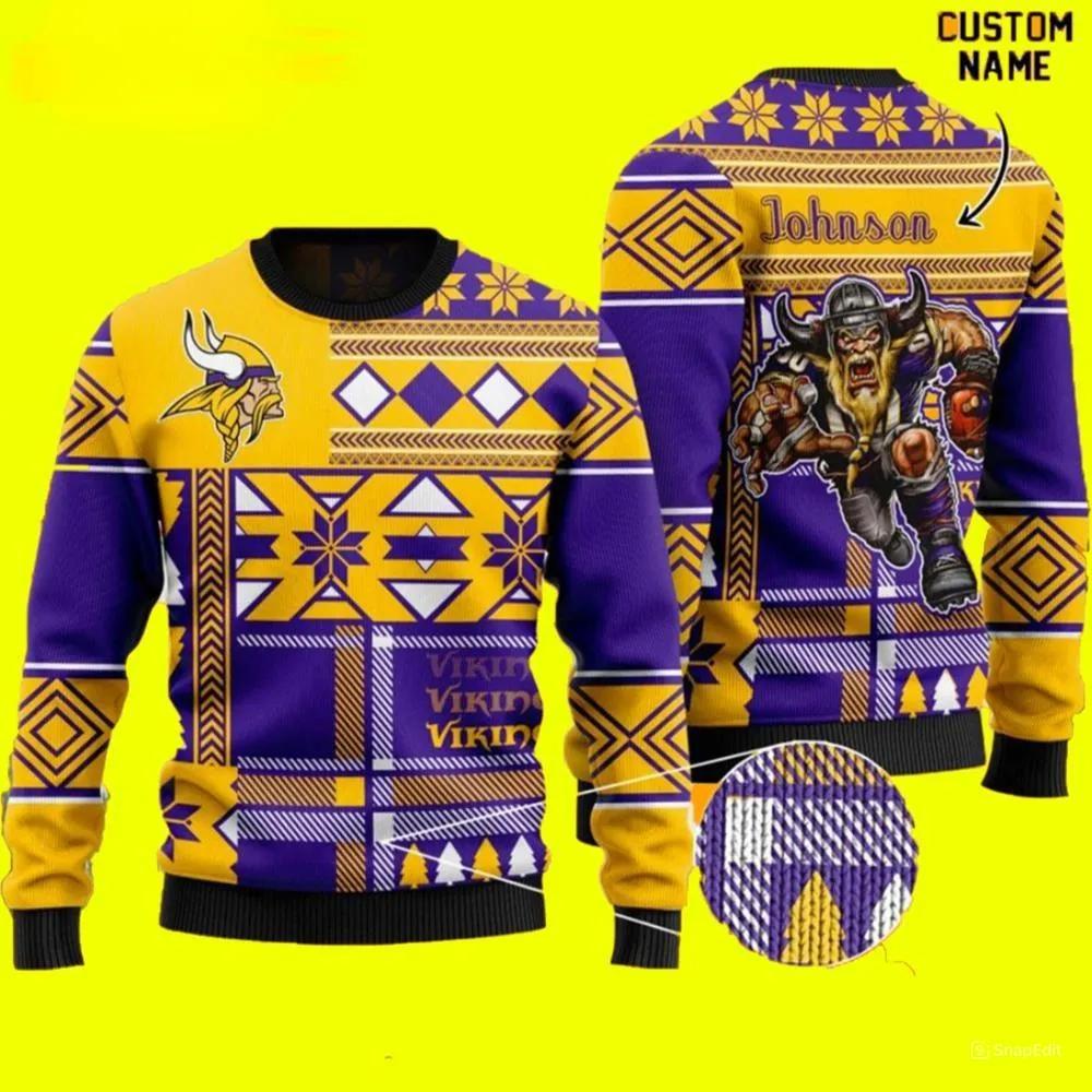 Personalized Name Minnesota Vikings Ugly Christmas Sweater, NFL Christmas Sweater Moonbestprint