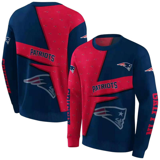 Personalized New England Patriots Abstract Shape Blue And Red AOP Sweatshirt - Moonbestprint