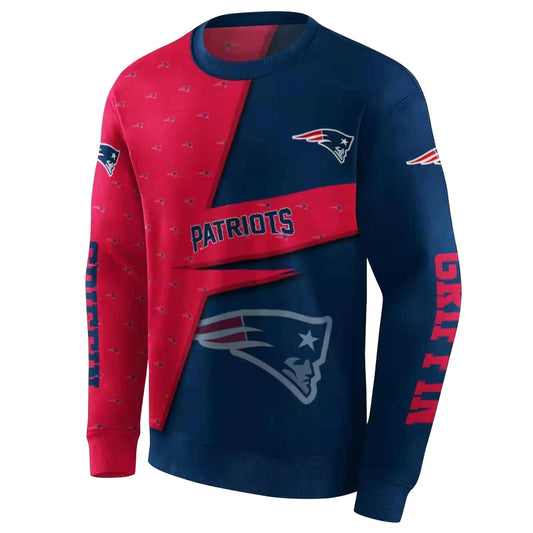 Personalized New England Patriots Abstract Shape Blue And Red AOP Sweatshirt - Moonbestprint