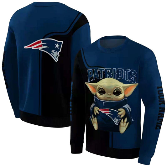 Personalized New England Patriots Baby Yoda Blue Black AOP Sweatshirt - Moonbestprint