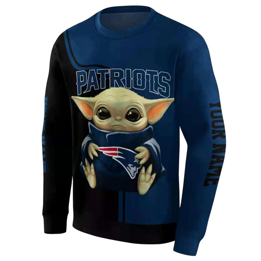 Personalized New England Patriots Baby Yoda Blue Black AOP Sweatshirt - Moonbestprint