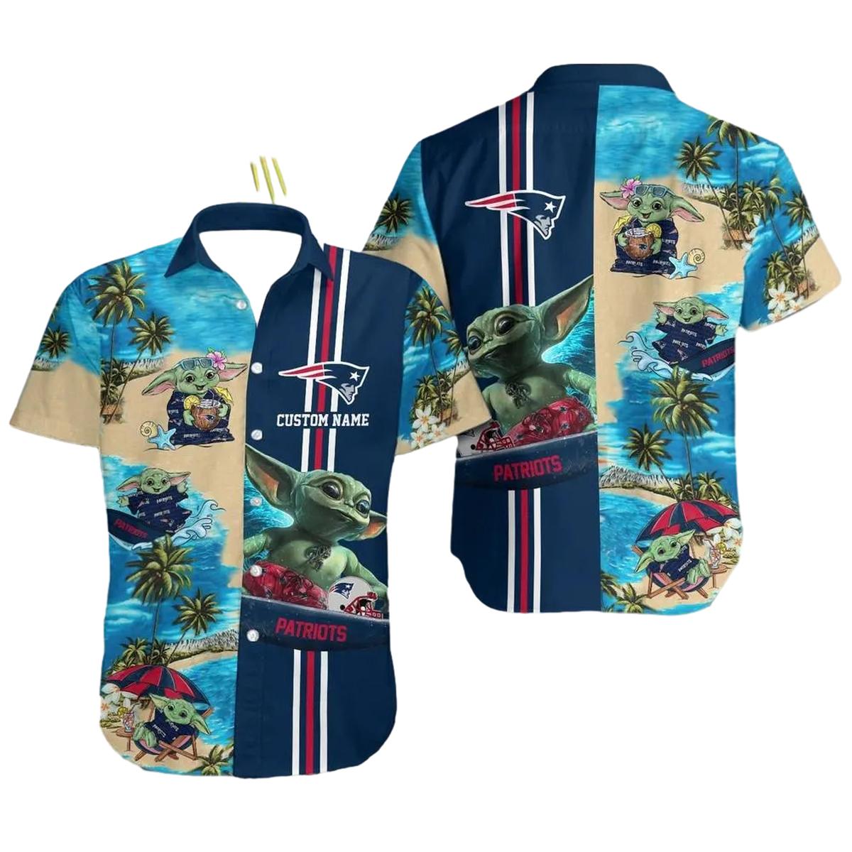 Personalized New England Patriots Baby Yoda Summer 2025 Hawaiian Shirt - Moonbestprint
