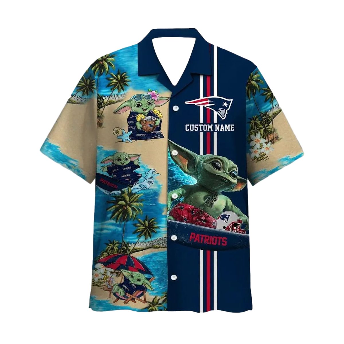 Personalized New England Patriots Baby Yoda Summer 2025 Hawaiian Shirt - Moonbestprint