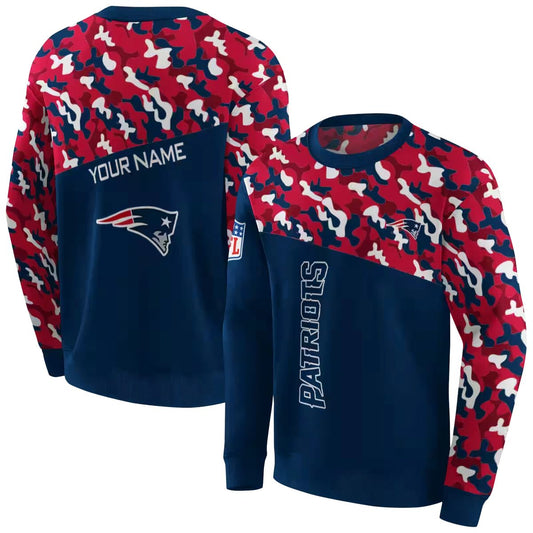 Personalized New England Patriots Camo Pattern Blue AOP Sweatshirt - Moonbestprint