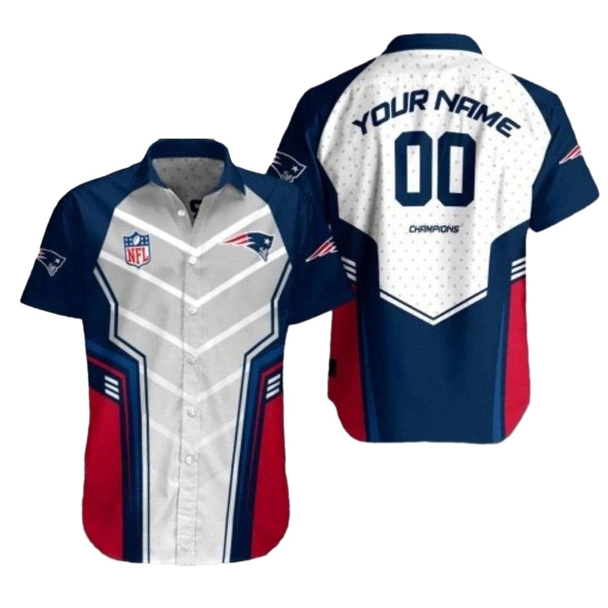 Personalized New England Patriots Champion Spirit Black White And Blue Hawaiian Shirt - Moonbestprint