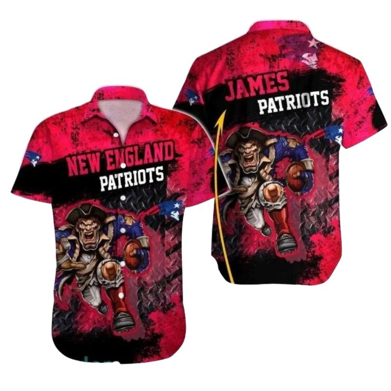Personalized New England Patriots Electric Red Patriots Mascot Hawaiian Shirt - Moonbestprint
