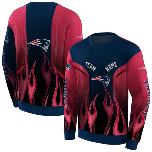 Personalized New England Patriots Flame Design Blue AOP Sweatshirt - Moonbestprint