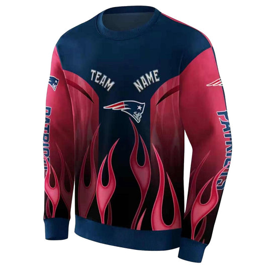 Personalized New England Patriots Flame Design Blue AOP Sweatshirt - Moonbestprint
