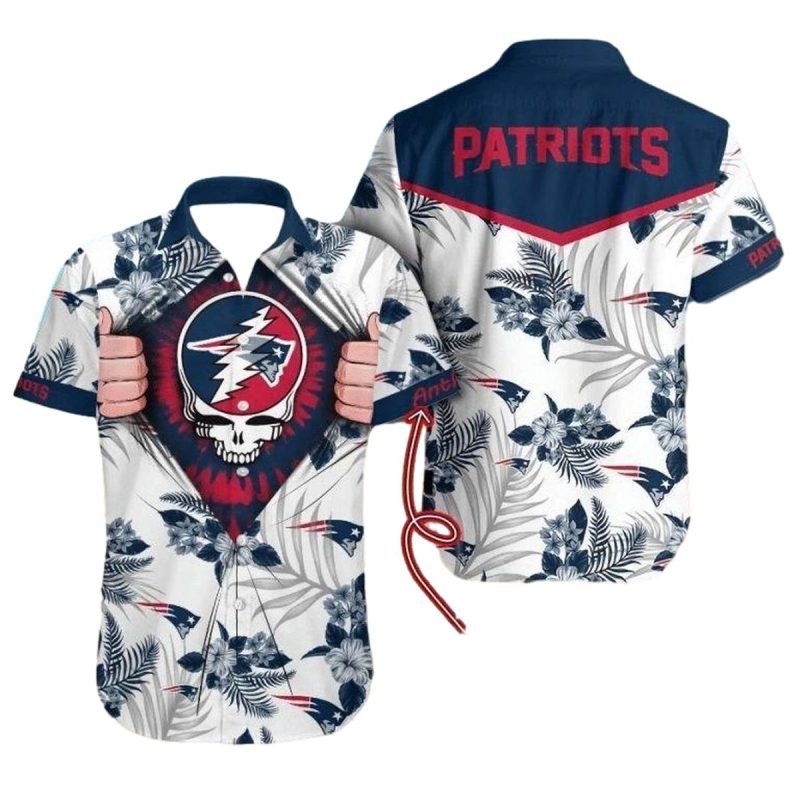 Personalized New England Patriots Flower Skull Hawaiian Shirt - Moonbestprint