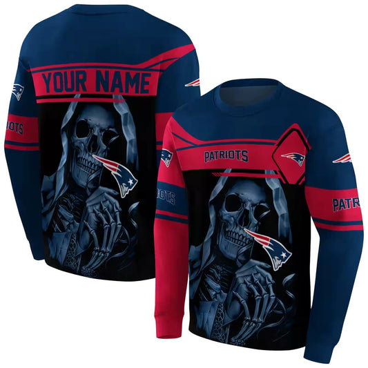 Personalized New England Patriots Grim Reaper Blue Black AOP Sweatshirt - Moonbestprint