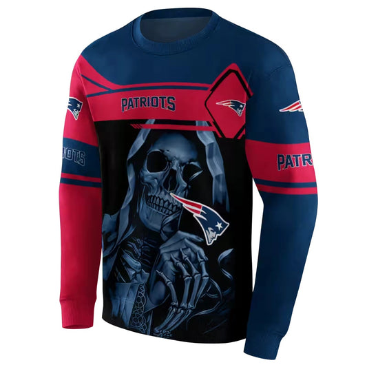 Personalized New England Patriots Grim Reaper Blue Black AOP Sweatshirt - Moonbestprint