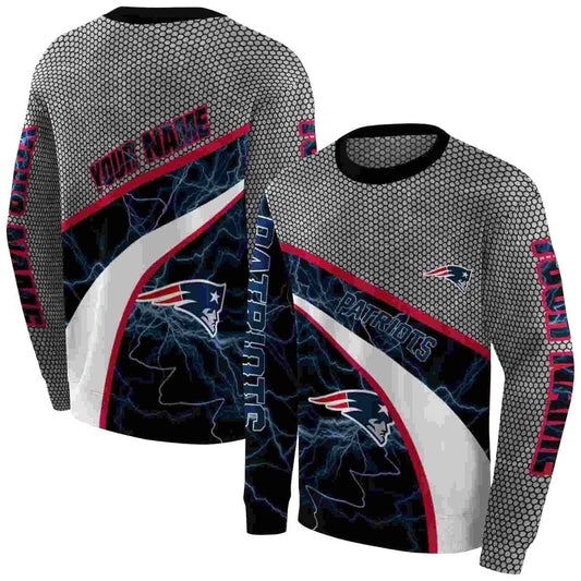 Personalized New England Patriots Hexagonal Mesh Blue Black Gray AOP Sweatshirt - Moonbestprint