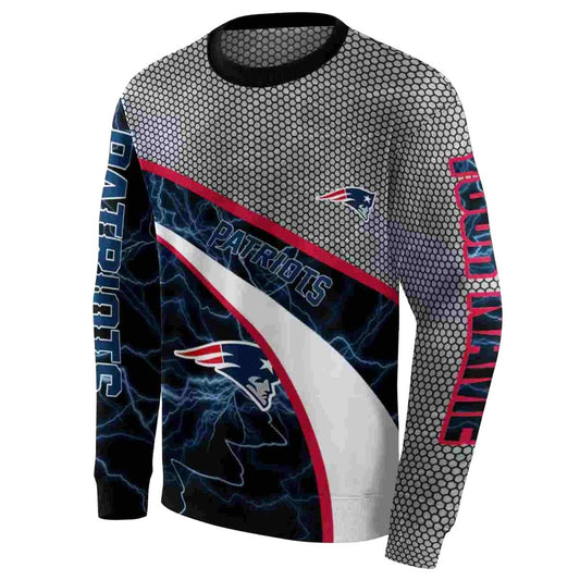 Personalized New England Patriots Hexagonal Mesh Blue Black Gray AOP Sweatshirt - Moonbestprint
