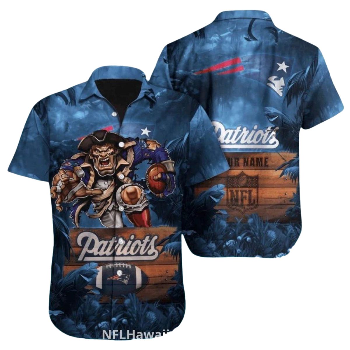 Personalized New England Patriots Jungle Warrior Mascot Hawaiian Shirt - Moonbestprint