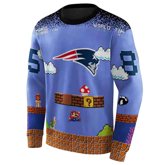 Personalized New England Patriots Mario Blue Black AOP Sweatshirt - Moonbestprint
