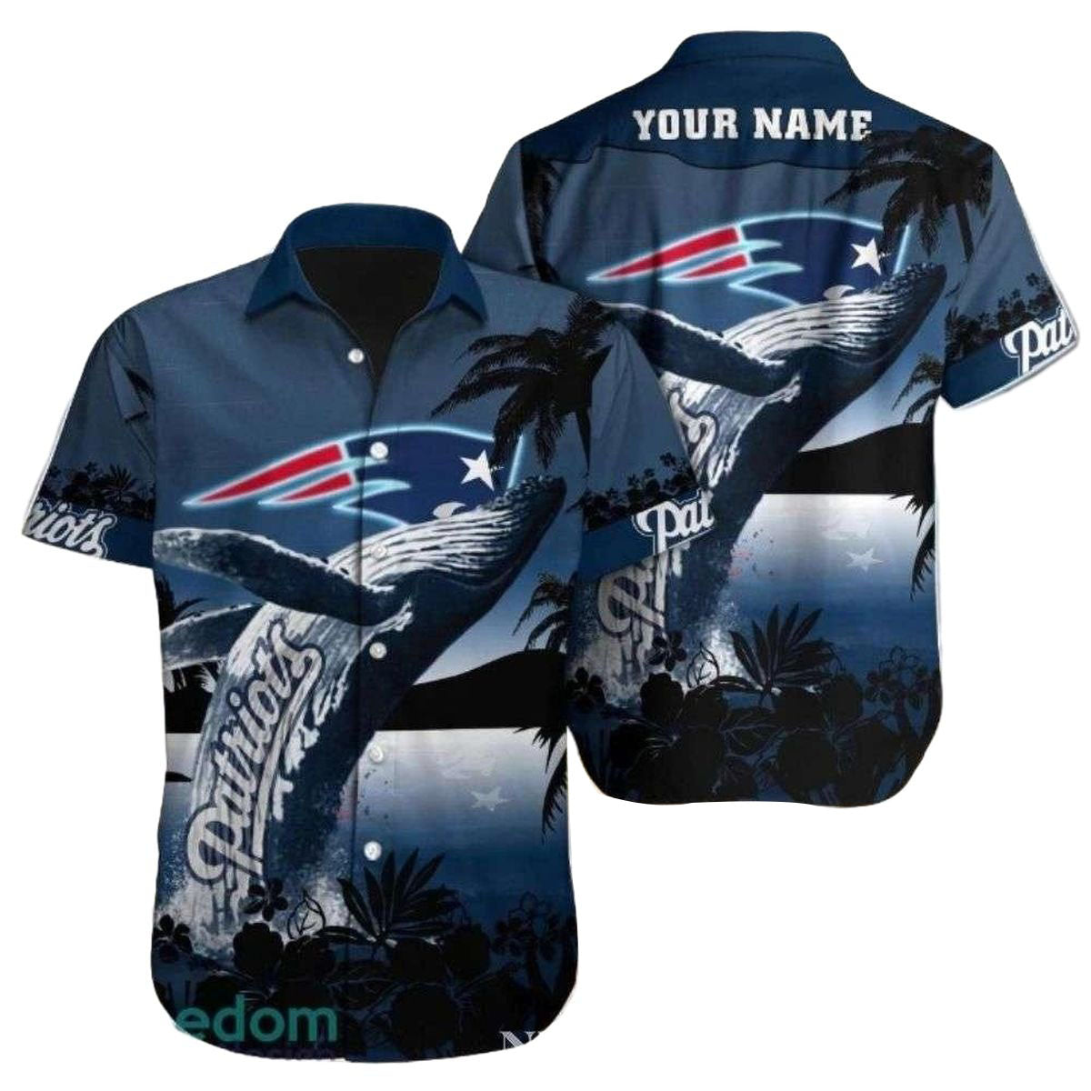 Personalized New England Patriots Midnight Whale Play Dolphin Hawaiian Shirt - Moonbestprint