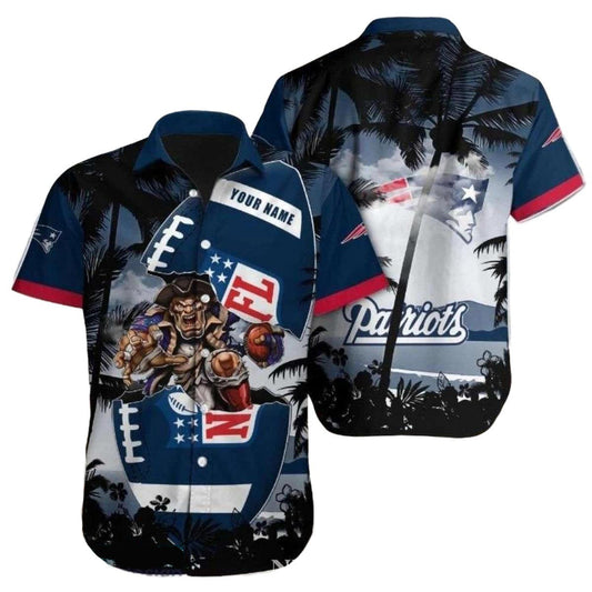 Personalized New England Patriots Patriotic Twilight Palm Silhouette Hawaiian Shirt - Moonbestprint