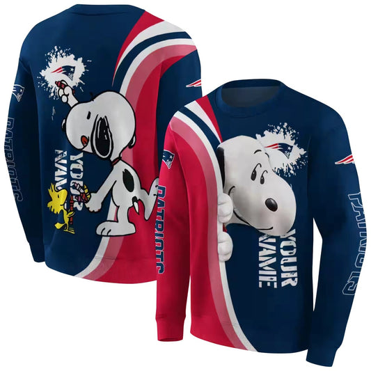 Personalized New England Patriots Peeking Snoopy Blue AOP Sweatshirt - Moonbestprint