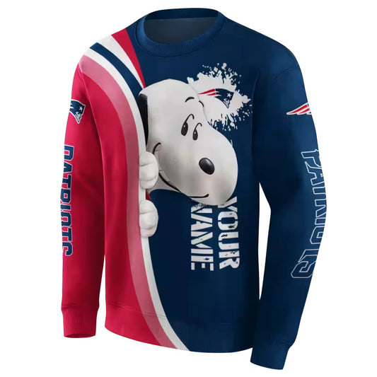 Personalized New England Patriots Peeking Snoopy Blue AOP Sweatshirt - Moonbestprint