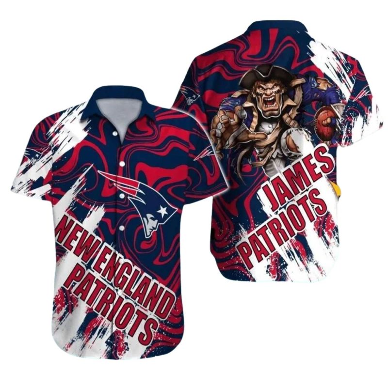 Personalized New England Patriots Psychedelic Swirl Mascot Hawaiian Shirt - Moonbestprint