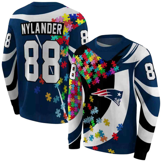 Personalized New England Patriots Puzzle Pieces Blue AOP Sweatshirt - Moonbestprint