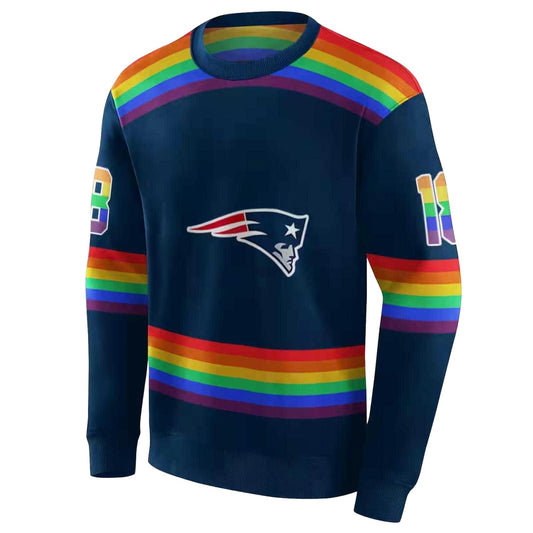 Personalized New England Patriots Rainbow Stripes Blue AOP Sweatshirt - Moonbestprint
