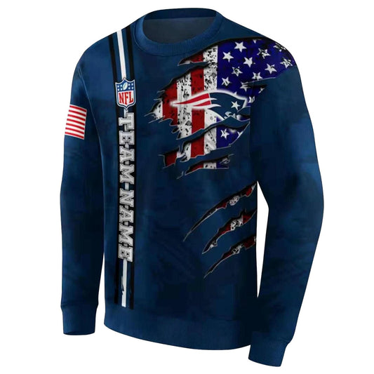 Personalized New England Patriots Ripped Flag Blue AOP Sweatshirt - Moonbestprint