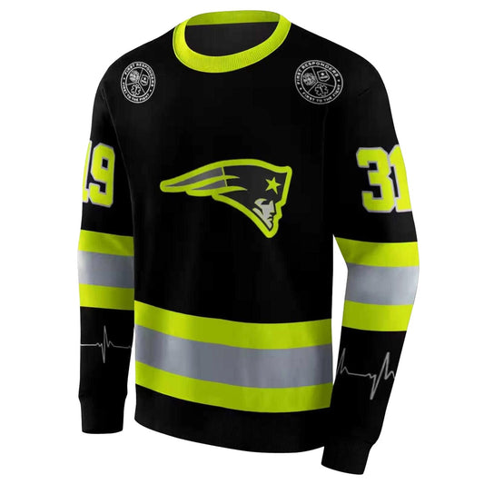 Personalized New England Patriots Safety Motif Black Neon Green AOP Sweatshirt - Moonbestprint